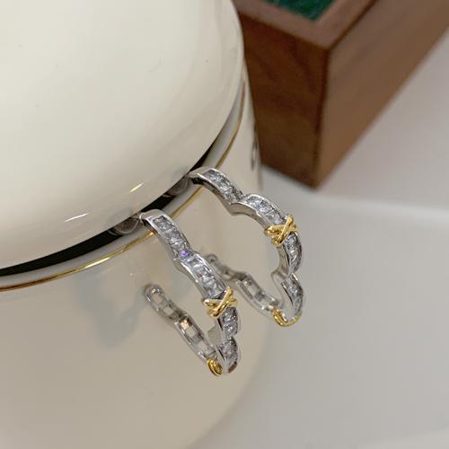 Rhinestone Brass Stud Earring, silver color plated, fashion jewelry & with rhinestone, silver color, 26mm 