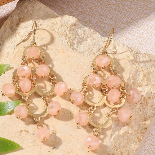 Crystal Drop Earring, Brass, with Crystal, gold color plated, fashion jewelry, pink [