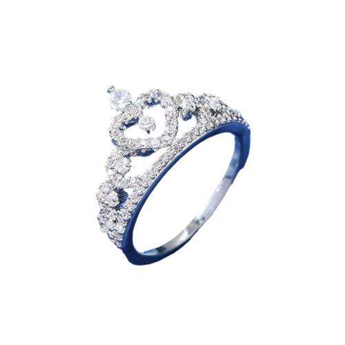 Zircon pavent l'anneau en laiton de doigt, Placage, normes différentes pour le choix & pavé de micro zircon & pour femme & creux, argent, Vendu par PC