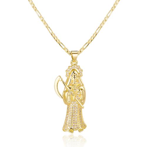 Collier en laiton cubique Zircon Micro Pave, avec 55mm chaînes de rallonge, Plaqué d'or 14K, bijoux de mode & pavé de micro zircon & pour femme mm, Vendu par PC