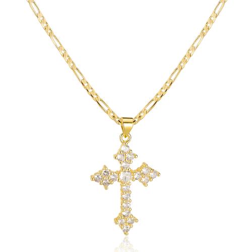 Collier en laiton cubique Zircon Micro Pave, avec 55mm chaînes de rallonge, Plaqué d'or 14K, bijoux de mode & pavé de micro zircon & pour femme mm, Vendu par PC