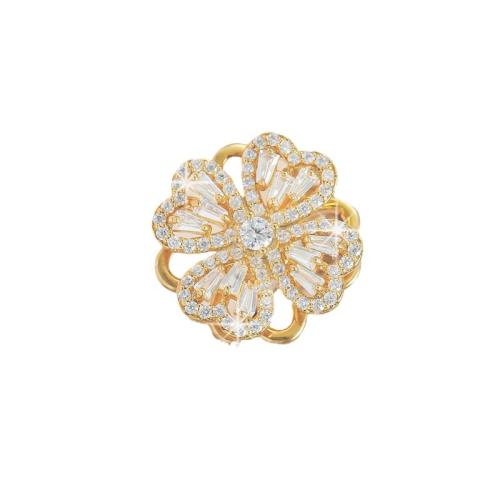 Zircon pavent l'anneau en laiton de doigt, fleur, Placage, rotatif & pavé de micro zircon & pour femme, doré, Vendu par PC