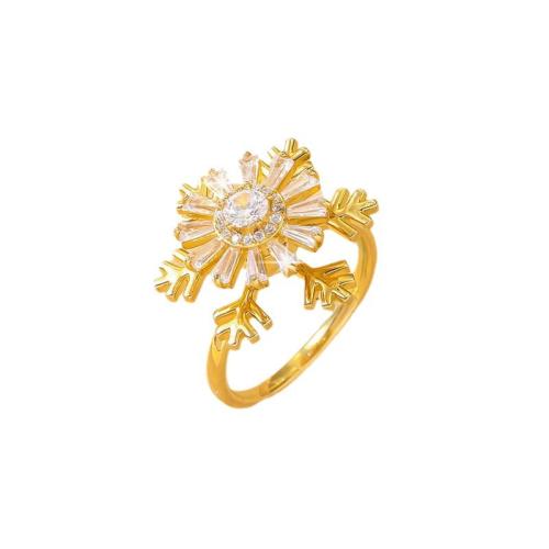 Zircon pavent l'anneau en laiton de doigt, flocon de neige, Placage, rotatif & pavé de micro zircon & pour femme, doré, Vendu par PC