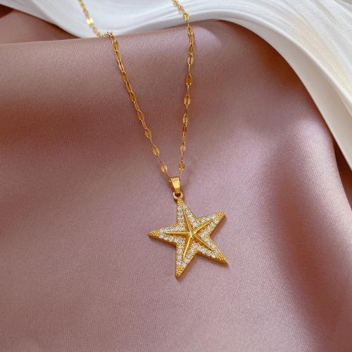 Titanium Steel Jewelry Necklace, with Brass, Star, plated, micro pave cubic zirconia & for woman, gold Approx 21-50 cm 