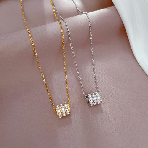 Titanium Steel Jewelry Necklace, Vacuum Ion Plating, micro pave cubic zirconia & for woman Approx 21-50 cm 