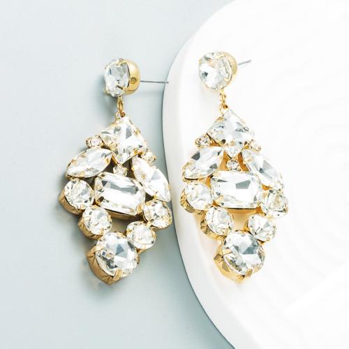 Zinc Alloy Rhinestone Drop Earring, with Glass Rhinestone, for woman & with rhinestone, white 