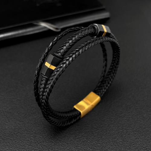 bracelet de cordon en PU , cuir PU, Placage ionique sous vide, pour homme, plus de couleurs à choisir, Vendu par PC