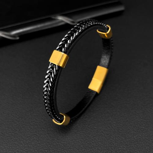 bracelet de cordon en PU , cuir PU, Placage ionique sous vide, pour homme, plus de couleurs à choisir, Vendu par PC