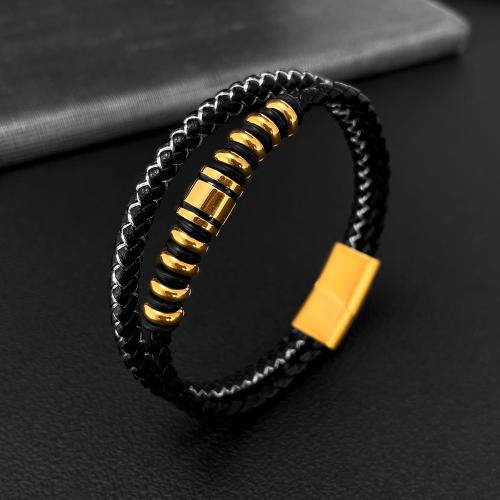 bracelet de cordon en PU , cuir PU, Placage ionique sous vide, pour homme, plus de couleurs à choisir, Vendu par PC