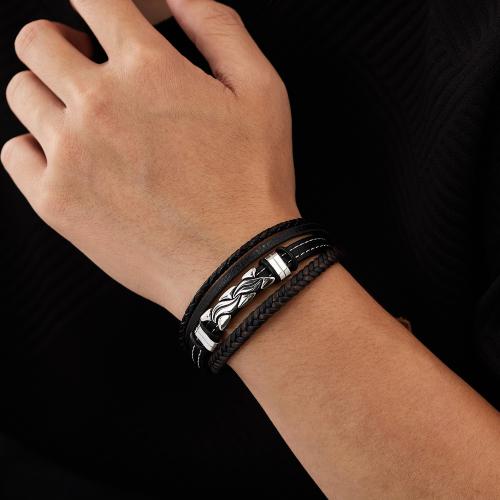 bracelet de cordon en PU , cuir PU, Placage ionique sous vide, pour homme, Vendu par PC