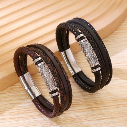 bracelet de cordon en PU , cuir PU, Placage ionique sous vide, pour homme, Vendu par PC