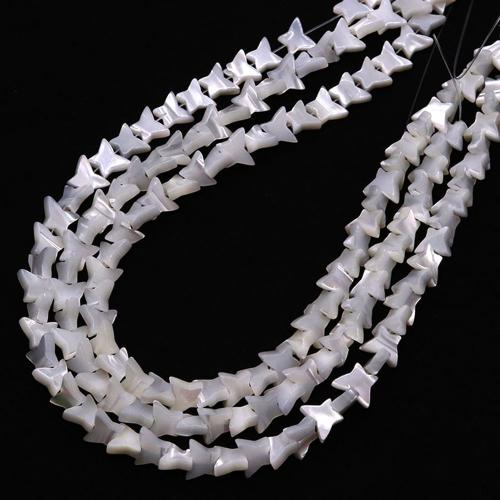 Perles de coquille de mer, coquillage, papillon, DIY, blanc Environ 38 cm, Vendu par brin