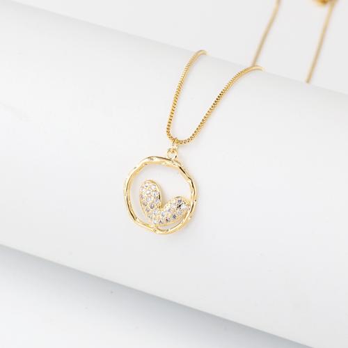 Collier en laiton cubique Zircon Micro Pave, avec 6CM chaînes de rallonge, coeur, Placage de couleur d'or, pavé de micro zircon & pour femme, protéger l'environnement, sans nickel, plomb et cadmium cm, Vendu par PC