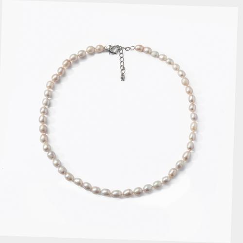 Collar de Perlas Natural de Freshwater, Perlas cultivadas de agua dulce, para mujer, Blanco, longitud:43 cm, Vendido por UD