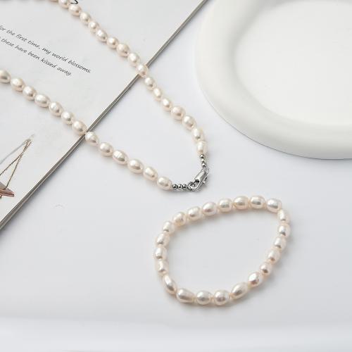 Natürliche Süßwasser Perlen Schmuck Sets, Natürliche kultivierte Süßwasserperlen, 2 Stück & für Frau, Bracelet: 18.5CM, necklace: 43CM, verkauft von setzen[