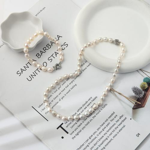 Natürliche Süßwasser Perlen Schmuck Sets, Natürliche kultivierte Süßwasserperlen, 2 Stück & für Frau, Necklace: 43CM, bracelet: 18.5CM, verkauft von setzen