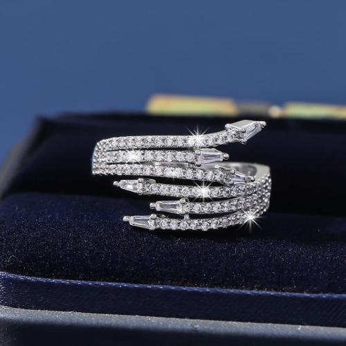 Zircon pavent l'anneau en laiton de doigt, Placage, multicouche & pavé de micro zircon & pour femme, argent, Vendu par PC