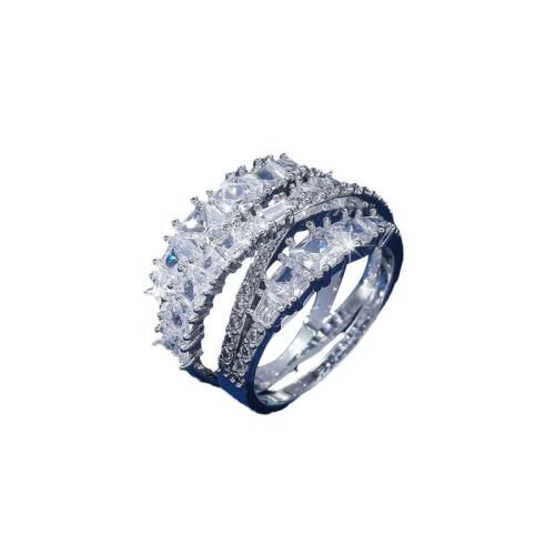 Zircon pavent l'anneau en laiton de doigt, Placage, multicouche & normes différentes pour le choix & pavé de micro zircon & pour femme, argent, Vendu par PC