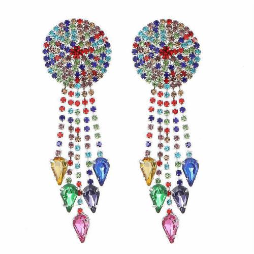 Rhinestone Brass Stud Earring, plated, for woman & with rhinestone, multi-colored 