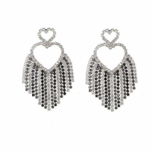 Rhinestone Brass Stud Earring, Heart, plated, for woman & with rhinestone, black 