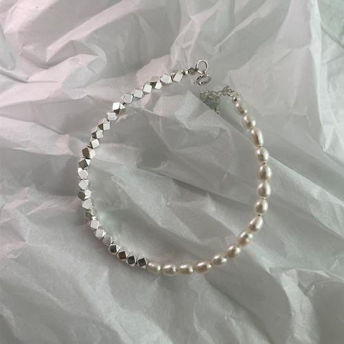 Bracelets en laiton, avec perle de plastique, avec 3CM chaînes de rallonge, Placage, pour femme, argent Environ 16 cm, Vendu par PC