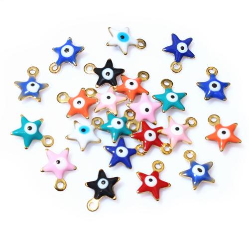 Moda Mal Ojo Pendiente, acero inoxidable 304, Estrella, Recubrimiento iónico al vacío, Bricolaje & esmalte, más colores para la opción, 10x8.5mm, aproximado 100PCs/Bolsa, Vendido por Bolsa