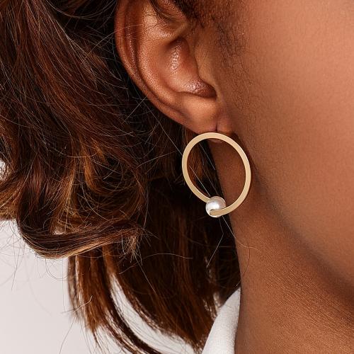 Plastic Pearl Zinc Alloy Earring, with Plastic Pearl, plated, for woman, gold [