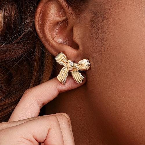 Zinc Alloy Stud Earring, Bowknot, plated, for woman, gold [