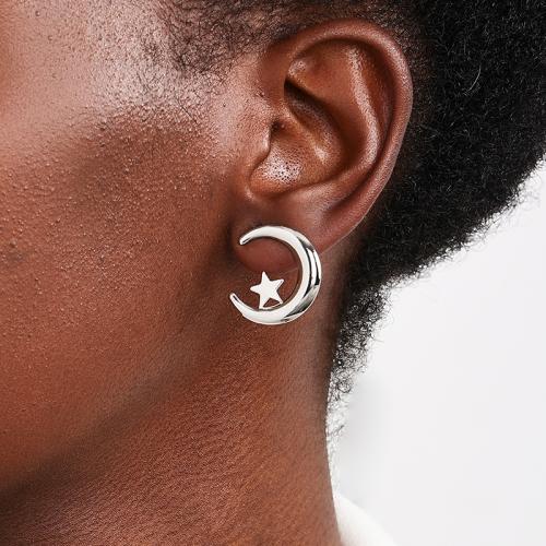 Zinc Alloy Stud Earring, Moon and Star, plated, for woman [