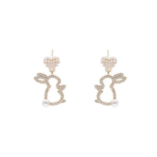 Rhinestone Brass Drop Earring, with Plastic Pearl, plated & for woman & enamel & with rhinestone, earring length 25-40mm 