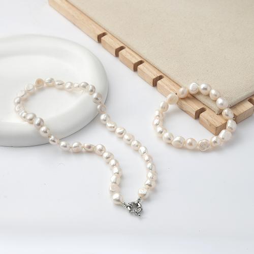 Natürliche Süßwasser Perlen Schmuck Sets, Natürliche kultivierte Süßwasserperlen, 2 Stück & für Frau, Bracelet: 18.5CM, necklace: 43CM, verkauft von setzen[