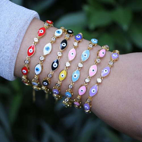 Evil Eye Bracelet Bijoux, laiton, avec 5CM chaînes de rallonge, Placage de couleur d'or, motif de mauvais œil & pour femme & émail, plus de couleurs à choisir cm, Vendu par PC