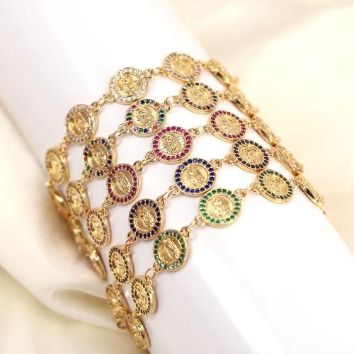 Cubic Zirconia Micro Pave Brass Bracelet, Round, gold color plated, micro pave cubic zirconia & for woman cm [