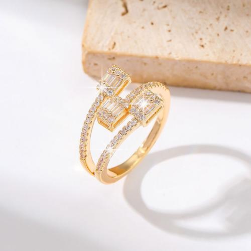 Anillo de dedo de cobre amarillo zirconia pavimenta Cubic, metal, chapado, tres capas & micro arcilla de zirconia cúbica & para mujer, más colores para la opción, Vendido por UD