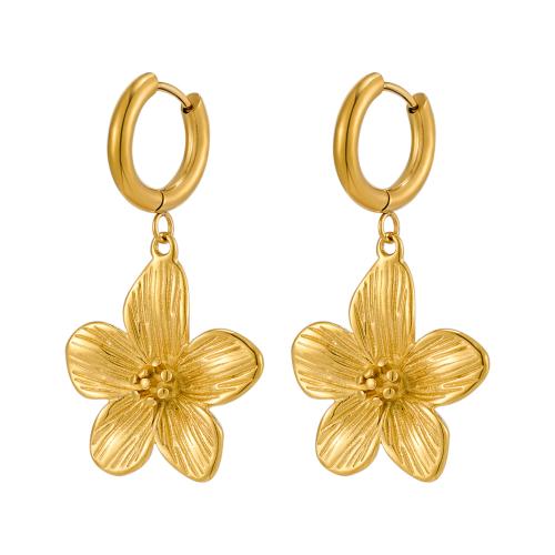 Aro aro gota pendiente, acero inoxidable 304, Flor, 18K chapado en oro, Joyería & para mujer, Vendido por Par