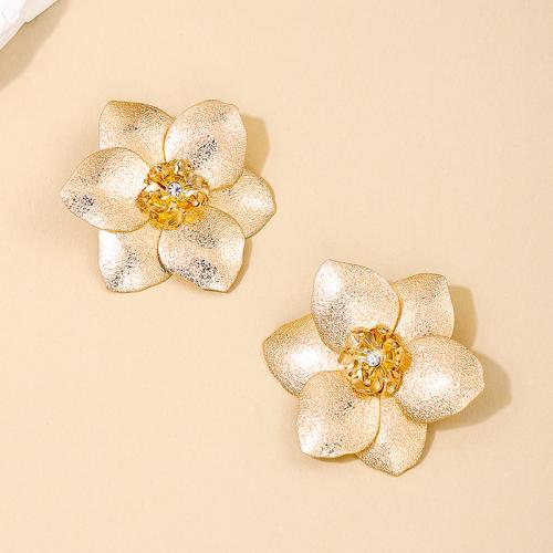 Cubic Zircon (CZ) Stud Earring, Zinc Alloy, petals, plated, micro pave cubic zirconia & for woman, gold 