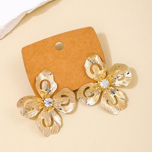 Cubic Zircon (CZ) Stud Earring, Zinc Alloy, petals, plated, micro pave cubic zirconia & for woman, gold 