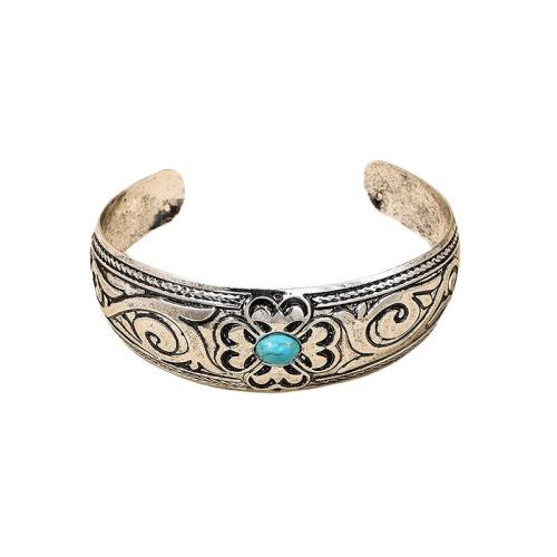 Zinc Alloy Cuff Bangle, with Synthetic Turquoise, plated, for woman, silver color 