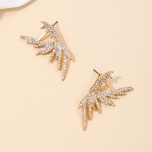 Cubic Zircon (CZ) Stud Earring, Zinc Alloy, plated, for woman & with rhinestone, golden 