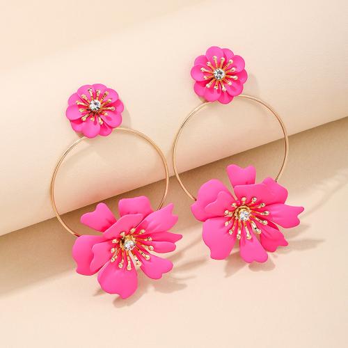 Cubic Zircon (CZ) Drop Earring, Zinc Alloy, petals, plated, for woman & with rhinestone, golden [