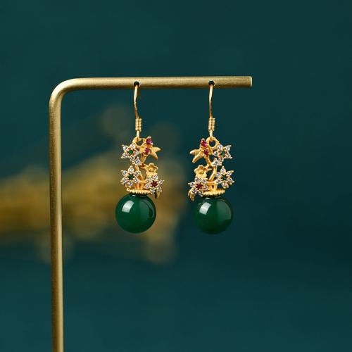 Cubic Zirconia Micro Pave Brass Earring, with Synthetic Jade, vintage & micro pave cubic zirconia & for woman, golden, 36mm [