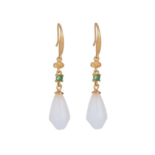 Brass Drop Earring, with Synthetic Jade, vintage & for woman, golden, 46mm [