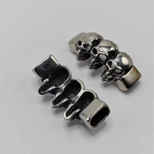 Edelstahl Lederschnur Verschluss, 304 Edelstahl, Schädel, poliert, DIY, 6x12mm, verkauft von PC[