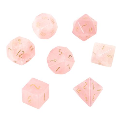 Dés pour jeux, quartz rose, Motif géométrique, gravé, styles différents pour le choix, Vendu par PC