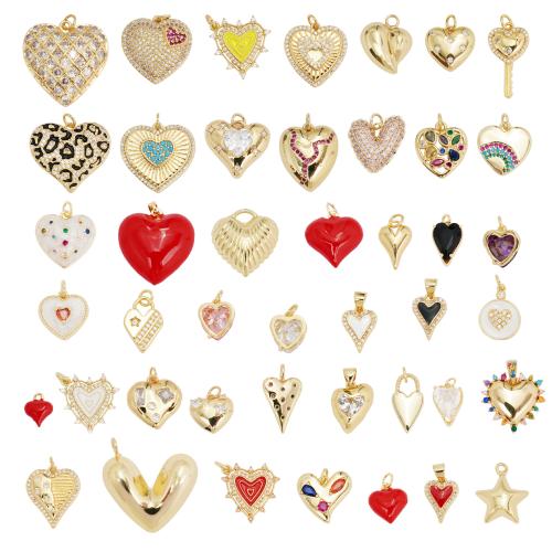 Colgantes de corazón de latón, metal, chapado en color dorado, Bricolaje & diverso tamaño para la opción & micro arcilla de zirconia cúbica & esmalte, más colores para la opción, Vendido por UD