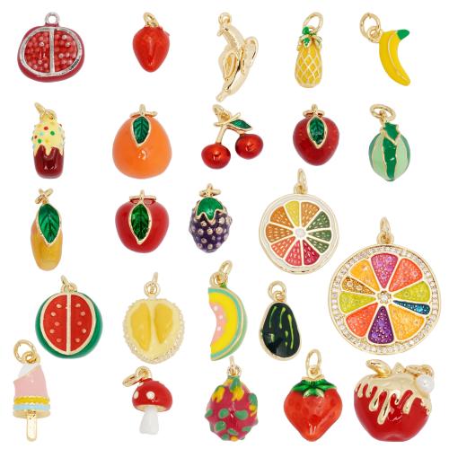 Pendentifs de Émail laiton , fruitcéréale, Placage de couleur d'or, Forme différente pour le choix & DIY & pavé de micro zircon & émail, plus de couleurs à choisir, Vendu par PC[