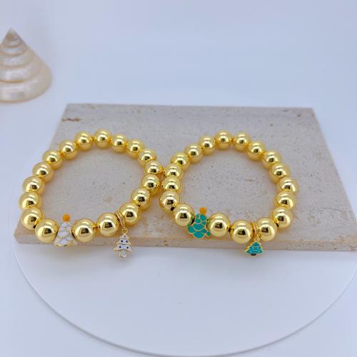 Pulseras de latón, metal, Árbol de Navidad, chapado en color dorado, Diseño de Navidad & para mujer & esmalte, más colores para la opción, longitud:15 cm, Vendido por UD