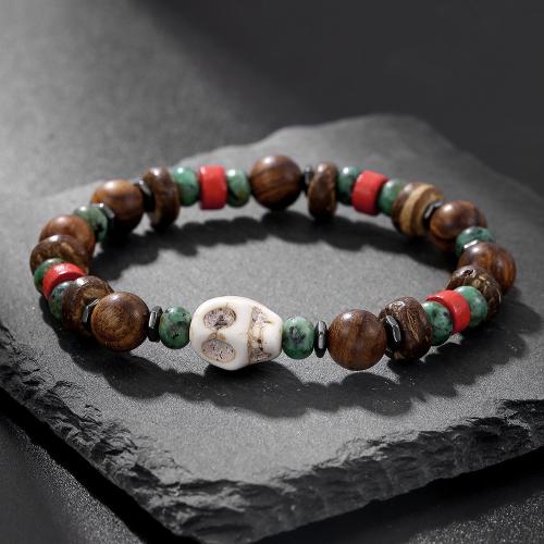 Wood Bracelets, Black Sandalwood, with Coconut, Skull, Unisex 