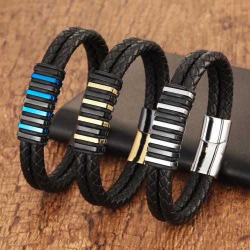 Pulsera de cuero , Cuero de vaca, con acero inoxidable 304, chapado, Joyería & longitud diferente para la opción & para hombre, más colores para la opción, Vendido por UD