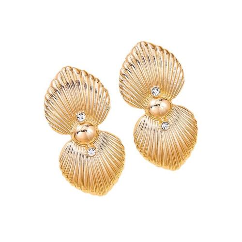 Cubic Zircon (CZ) Stud Earring, Zinc Alloy, plated, for woman & with rhinestone, golden 